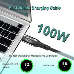 Ready to Ship 100W 5A 2M LED Display Nylon Braided PD USB C to USB Type C Cable Fast Charging Android Mobile Phone Accessories